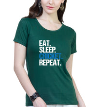Load image into Gallery viewer, CRICKET Eat Sleep Cricket Repeat T-Shirt for Women-Dark Green-Ektarfa.online
