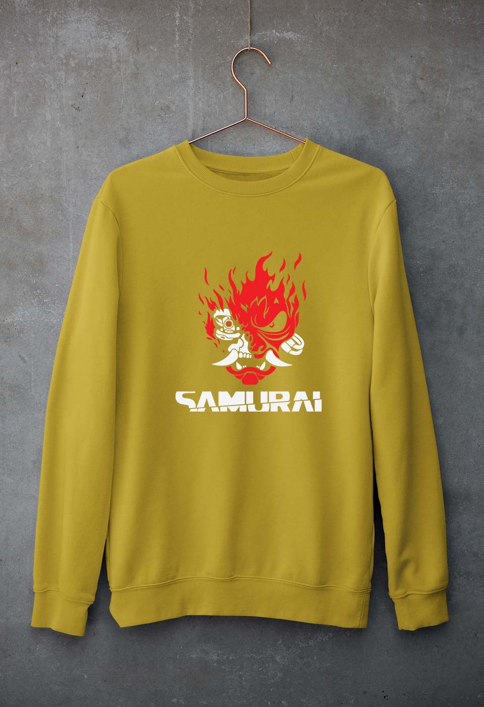 Cyberpunk Samurai Unisex Sweatshirt for Men/Women-Mustard Yellow-Ektarfa.online
