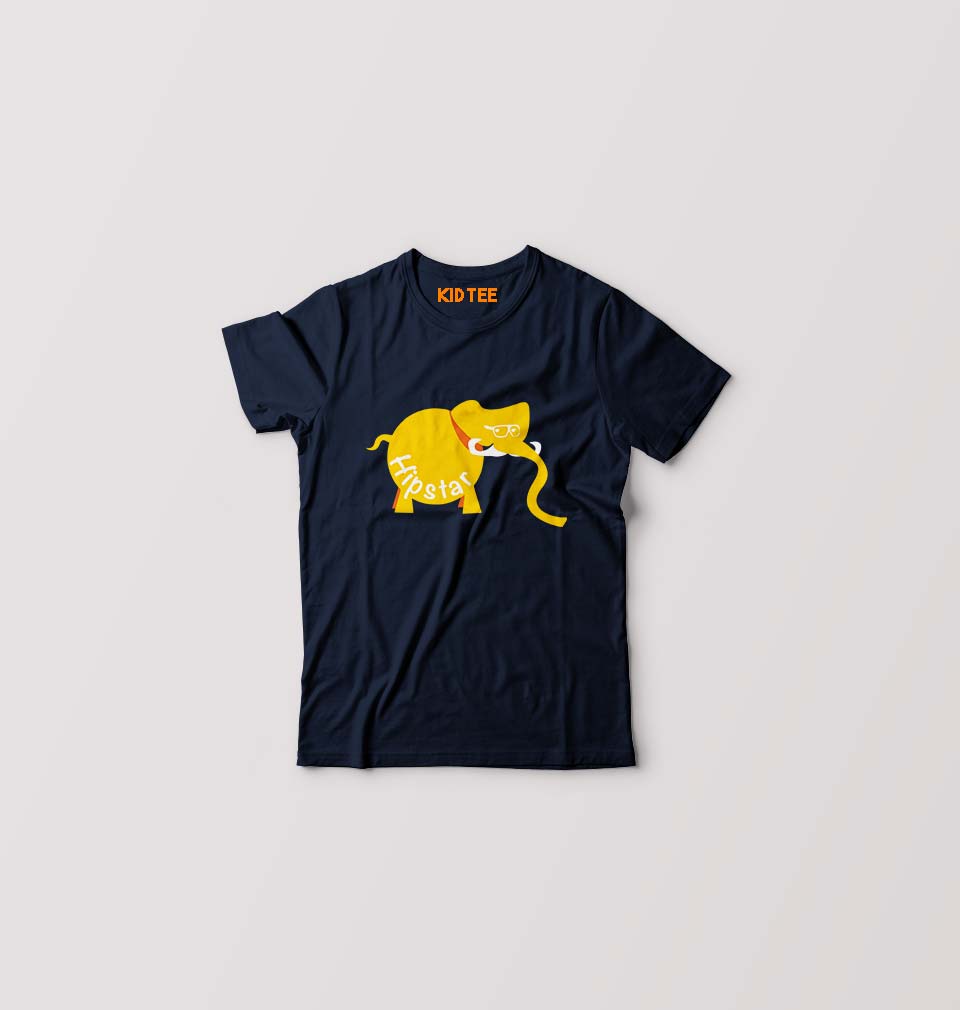 Hipster Elephant Kids T-Shirt for Boy/Girl-Black-Ektarfa.online