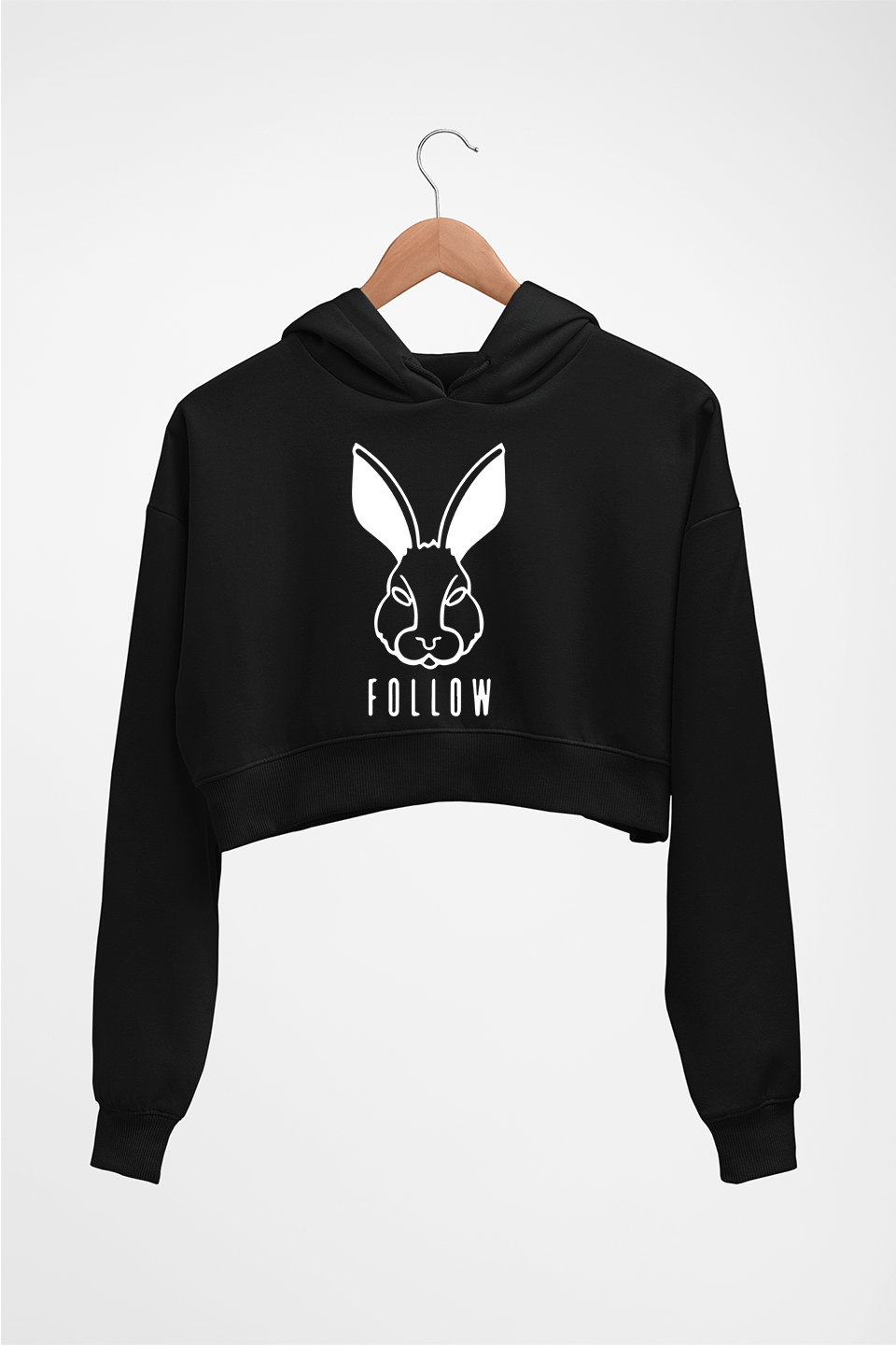 Rabbit Bunny Crop HOODIE FOR WOMEN-Black-Ektarfa.online