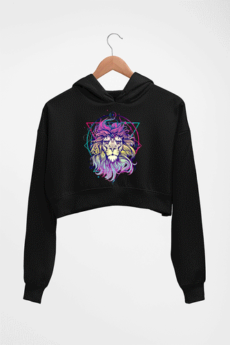 Psychedelic Lion Crop HOODIE FOR WOMEN-Black-Ektarfa.online