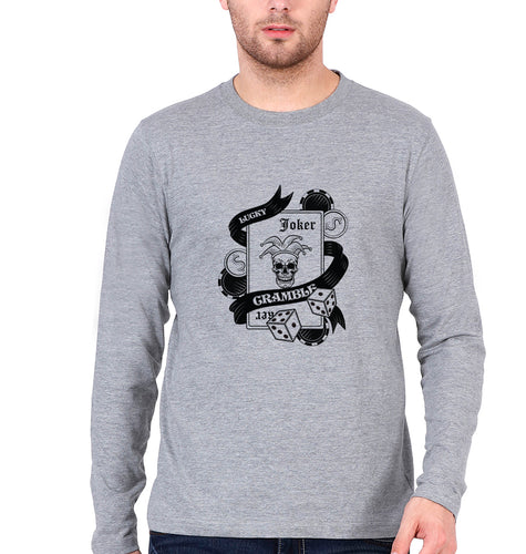 Joker Card Poker Full Sleeves T-Shirt for Men-Grey Melange-Ektarfa.online