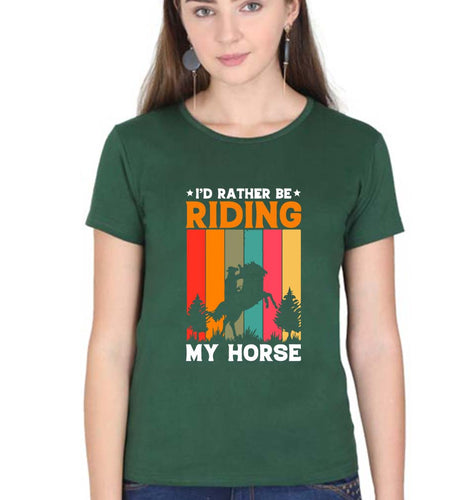 Horse Riding T-Shirt for Women-Dark Green-Ektarfa.online