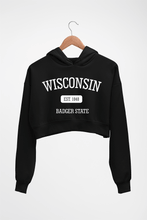 Load image into Gallery viewer, Varsity Wisconsin Crop HOODIE FOR WOMEN-Black-Ektarfa.online
