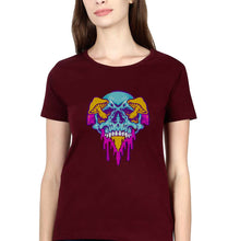 Load image into Gallery viewer, Trippy Psychedelic Skull T-Shirt for Women-Maroon-Ektarfa.online
