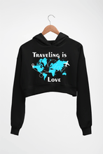 Load image into Gallery viewer, Traveling is Love Crop HOODIE FOR WOMEN-Black-Ektarfa.online
