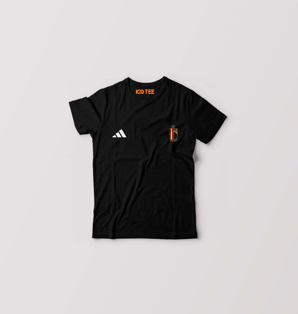 Belgium Football Kids T-Shirt for Boy/Girl-Black-Ektarfa.online