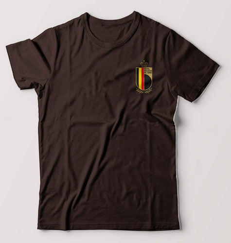 Belgium Football T-Shirt for Men-S(38 Inches)-Coffee Brown-Ektarfa.online