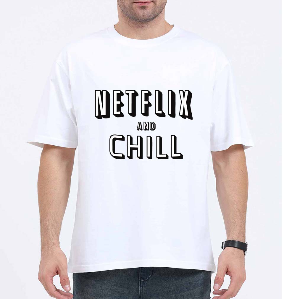 Netflix and chill Oversized T-Shirt for Men-White-Ektarfa.online