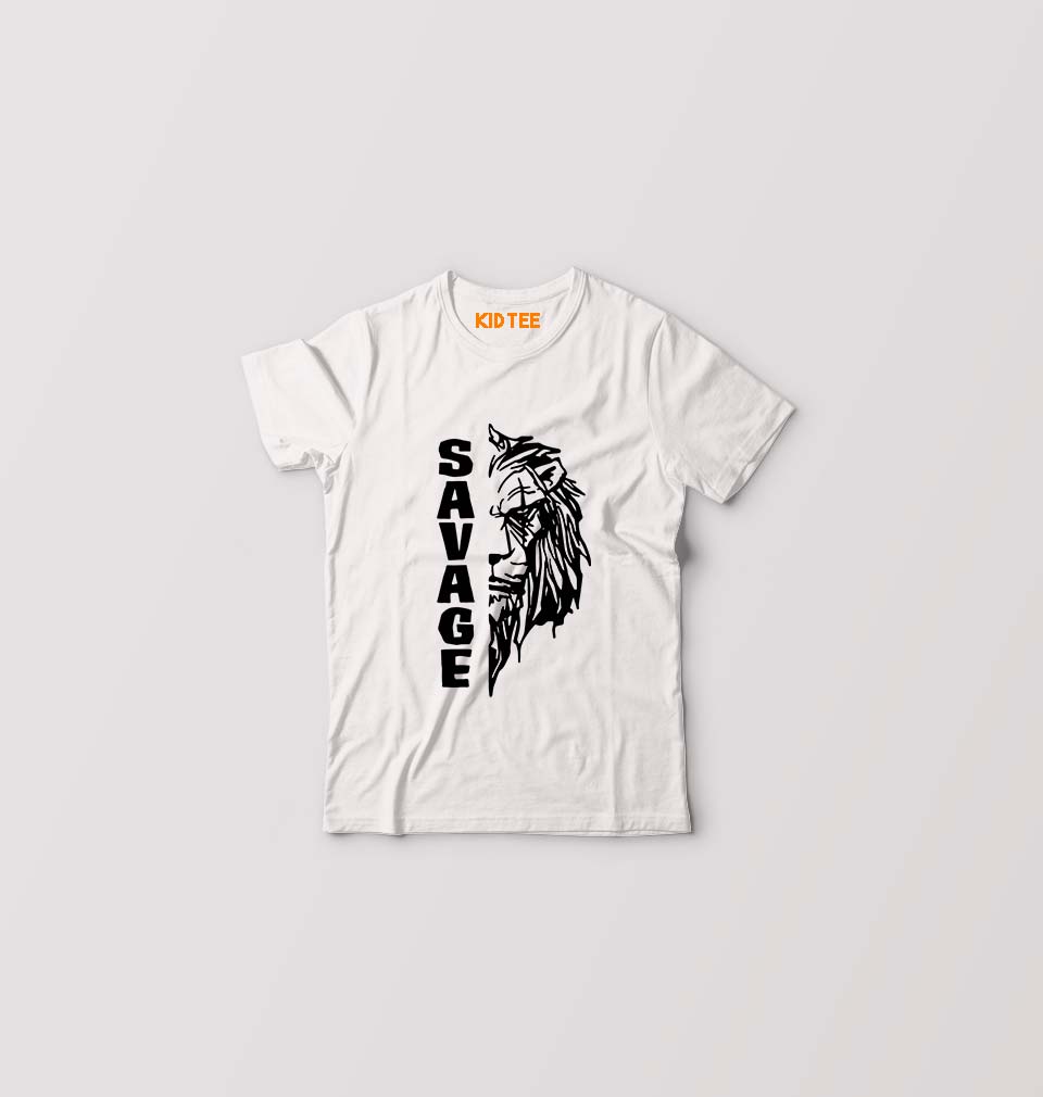 Savage Lion Kids T-Shirt for Boy/Girl-White-Ektarfa.online