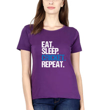 Load image into Gallery viewer, CRICKET Eat Sleep Cricket Repeat T-Shirt for Women-Purple-Ektarfa.online

