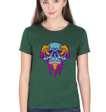 Load image into Gallery viewer, Trippy Psychedelic Skull T-Shirt for Women-Dark Green-Ektarfa.online

