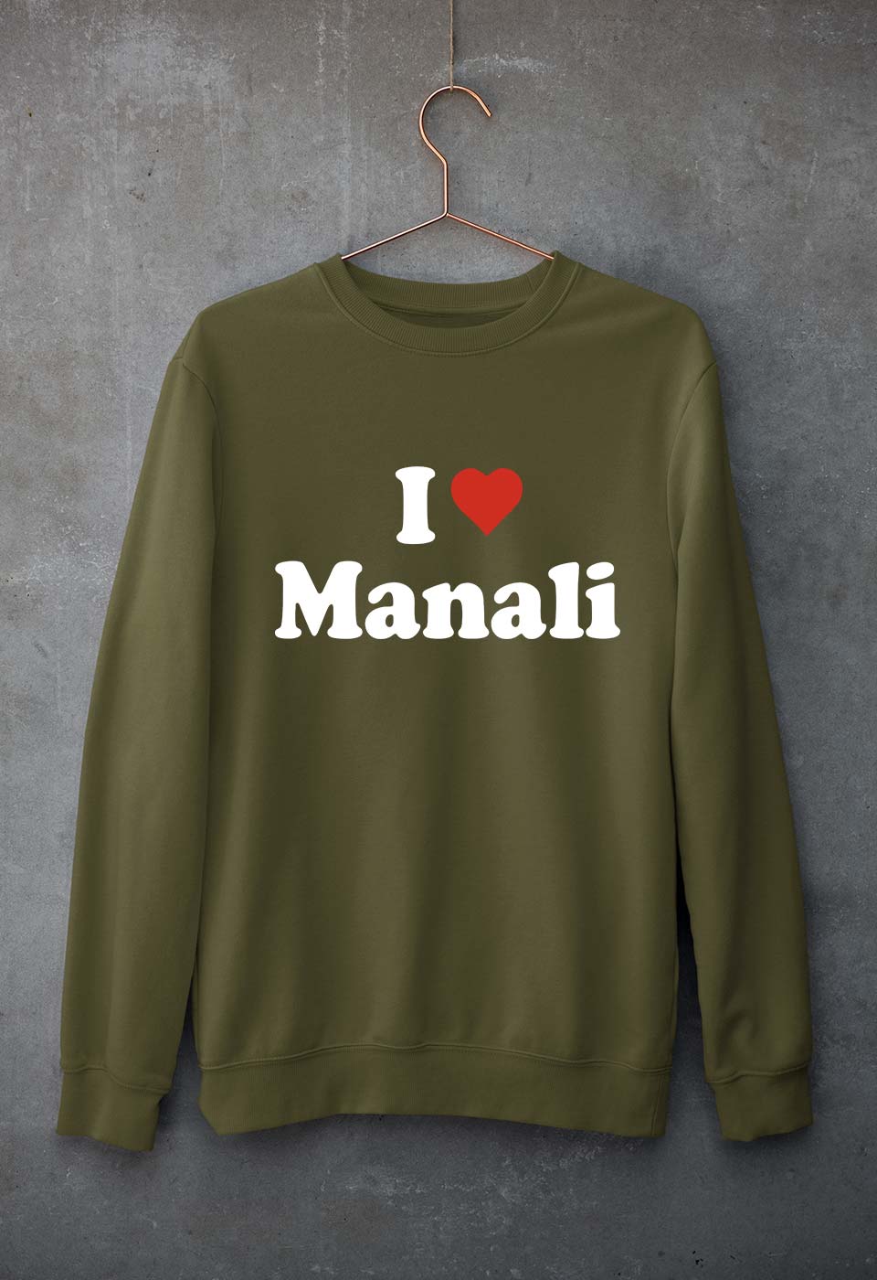 I Love Manali Unisex Sweatshirt for Men/Women-Olive Green-Ektarfa.online