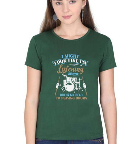 Drummer T-Shirt for Women-Dark Green-Ektarfa.online