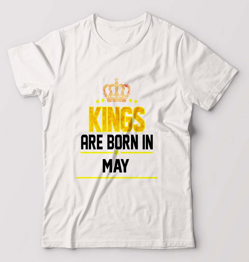 Kings Are Born In May T-Shirt for Men-White-Ektarfa.online