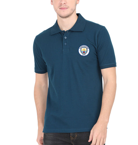 Manchester City Logo Polo T-Shirt for Men-S(38 Inches)-Petrol Blue-Ektarfa.co.in