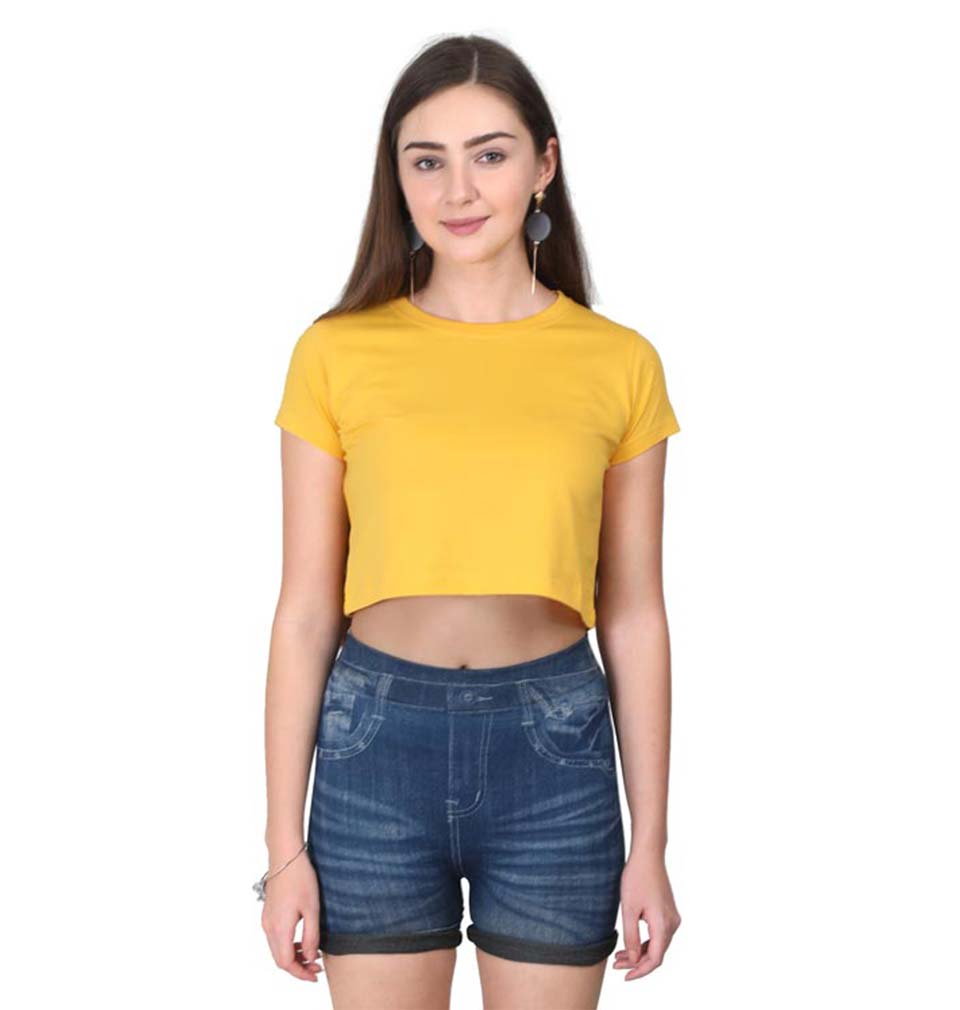 Plain Yellow Crop Top for Women-ektarfa.com