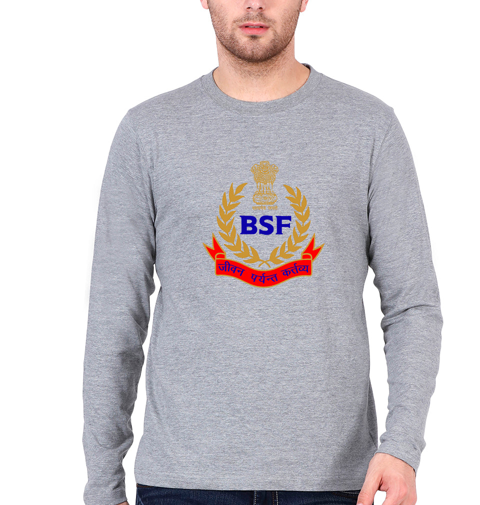 BSF Army Full Sleeves T-Shirt for Men-Grey Melange-Ektarfa.online