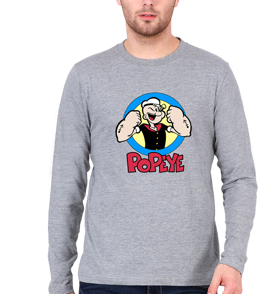 Popeye Full Sleeves T-Shirt for Men-Grey Melange-Ektarfa.online