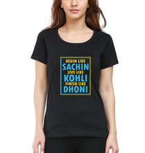 Load image into Gallery viewer, CRICKET Sachin Kohli Dhoni T-Shirt for Women-Black-Ektarfa.online
