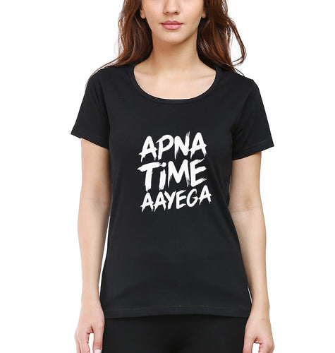 Apna Time Aayega T-Shirt for Women-Black-Ektarfa.online