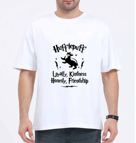 Hufflepuff Harry Potter Oversized T-Shirt for Men-White-Ektarfa.online