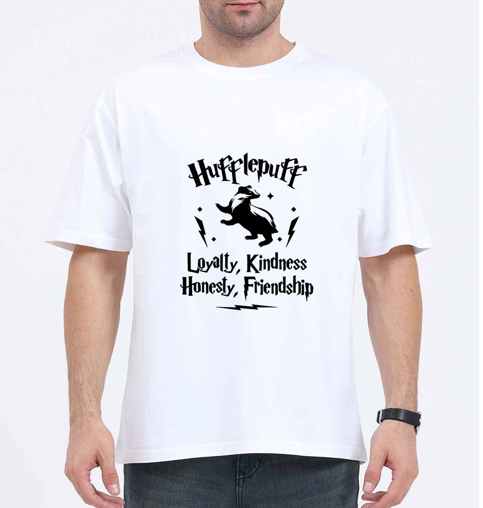 Hufflepuff Harry Potter Oversized T-Shirt for Men-White-Ektarfa.online