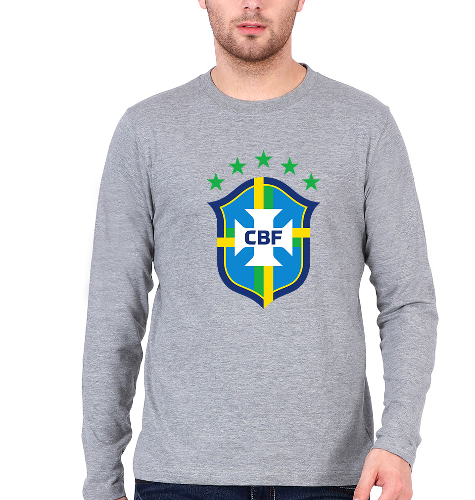 Brazil Football Full Sleeves T-Shirt for Men-Grey Melange-Ektarfa.online