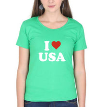 Load image into Gallery viewer, I Love USA T-Shirt for Women-flag green-Ektarfa.online
