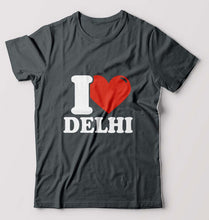 Load image into Gallery viewer, I Love Delhi T-Shirt for Men-S(38 Inches)-Steel grey-Ektarfa.online
