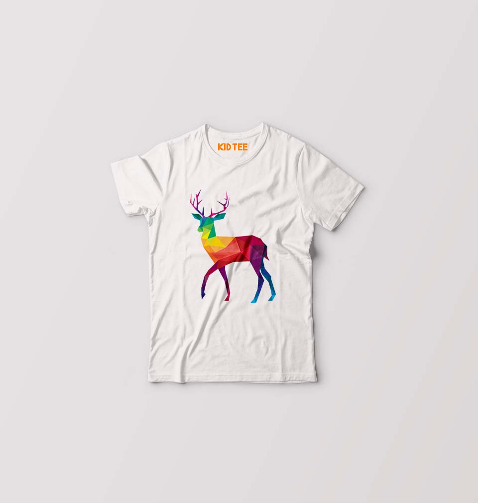 POLYGONAL_DEER Kids T-Shirt for Boy/Girl-White-Ektarfa.online