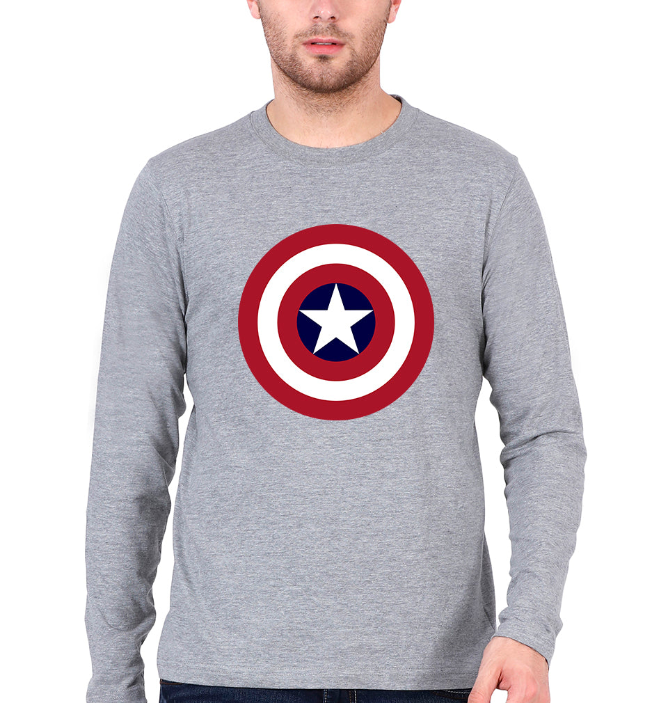 Captain America Full Sleeves T-Shirt for Men-Grey Melange-Ektarfa.online