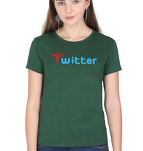 Load image into Gallery viewer, Elon Musk Twitter x Tesla T-Shirt for Women-Dark Green-Ektarfa.online
