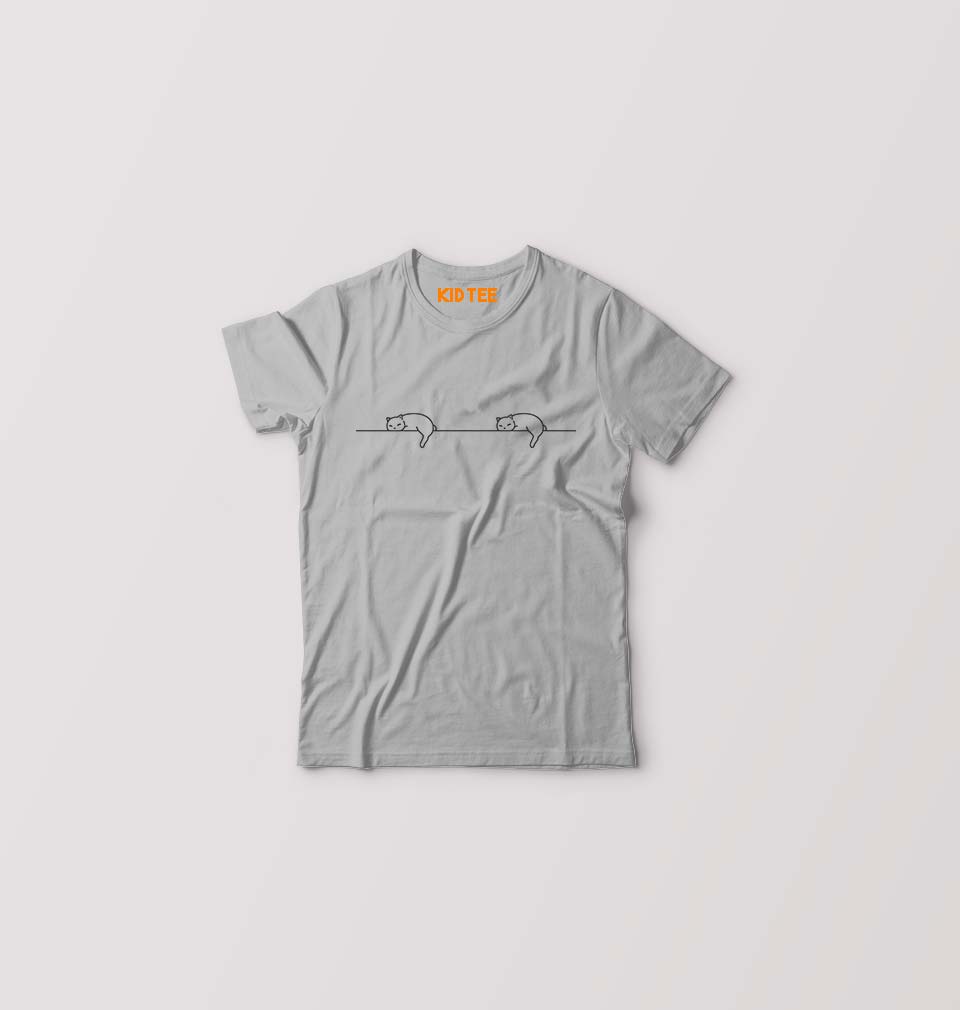Cat Kids T-Shirt for Boy/Girl-Grey-Ektarfa.online