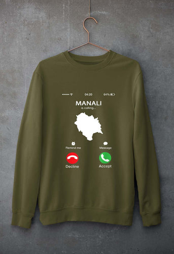Manali Calling Unisex Sweatshirt for Men/Women-Olive Green-Ektarfa.online