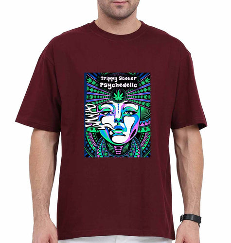 Trippy Stoner Psychedelic Oversized T-Shirt for Men-Maroon-Ektarfa.online