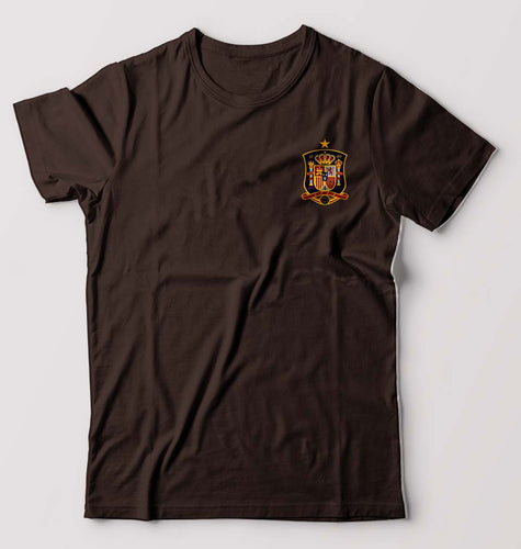 Spain Football T-Shirt for Men-S(38 Inches)-Coffee Brown-Ektarfa.online
