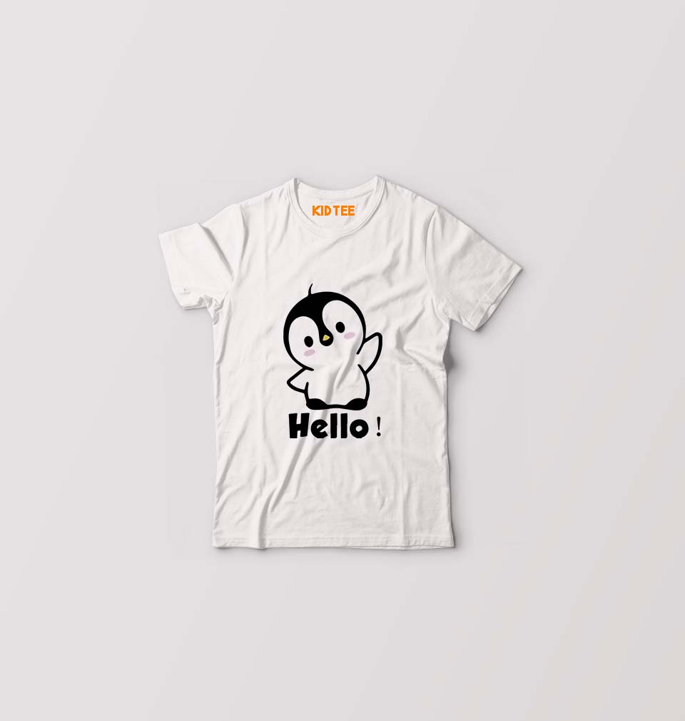 Penguin Hello Kids T-Shirt for Boy/Girl-White-Ektarfa.online