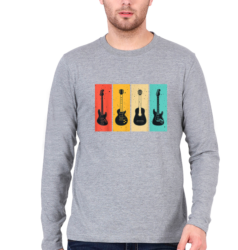 Guitar Full Sleeves T-Shirt for Men-Grey Melange-Ektarfa.online