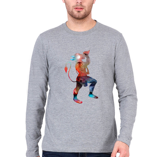Hanuman Ji (God) Full Sleeves T-Shirt for Men-Grey Melange-Ektarfa.online