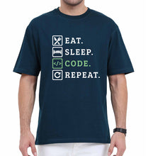 Load image into Gallery viewer, Eat Sleep Code Repeat Oversized T-Shirt for Men-Petrol Blue-Ektarfa.online
