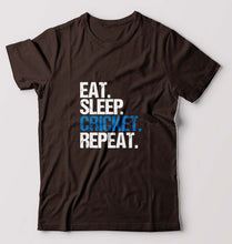 Load image into Gallery viewer, Eat Sleep Cricket Repeat T-Shirt for Men-Coffee Brown-Ektarfa.online
