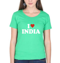 Load image into Gallery viewer, I Love India T-Shirt for Women-flag green-Ektarfa.online
