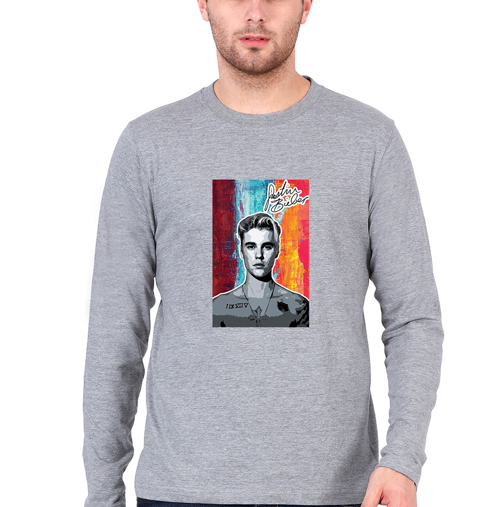 Justin Bieber Full Sleeves T-Shirt for Men-Grey Melange-Ektarfa.online