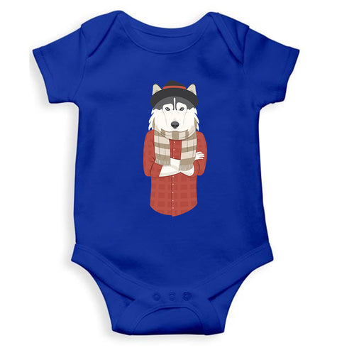 Hipster Wolf Kids Romper For Baby Boy/Girl-0-5 Months(18 Inches)-Royal Blue-Ektarfa.online