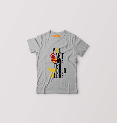 You Can't Save The World Alone Justice League Kids T-Shirt for Boy/Girl-Grey-Ektarfa.online