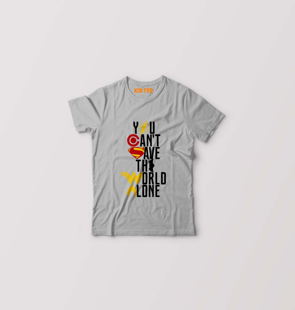 You Can't Save The World Alone Justice League Kids T-Shirt for Boy/Girl-Grey-Ektarfa.online
