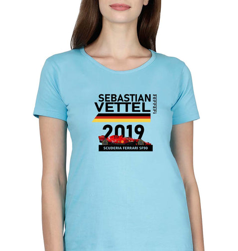 Sebastian Vettel F1 Ferrari T-Shirt for Women-Light Blue-Ektarfa.online