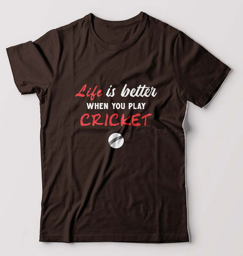 Play Cricket T-Shirt for Men-Coffee Brown-Ektarfa.online