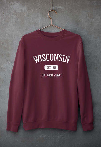 Varsity Wisconsin Unisex Sweatshirt for Men/Women-Maroon-Ektarfa.online